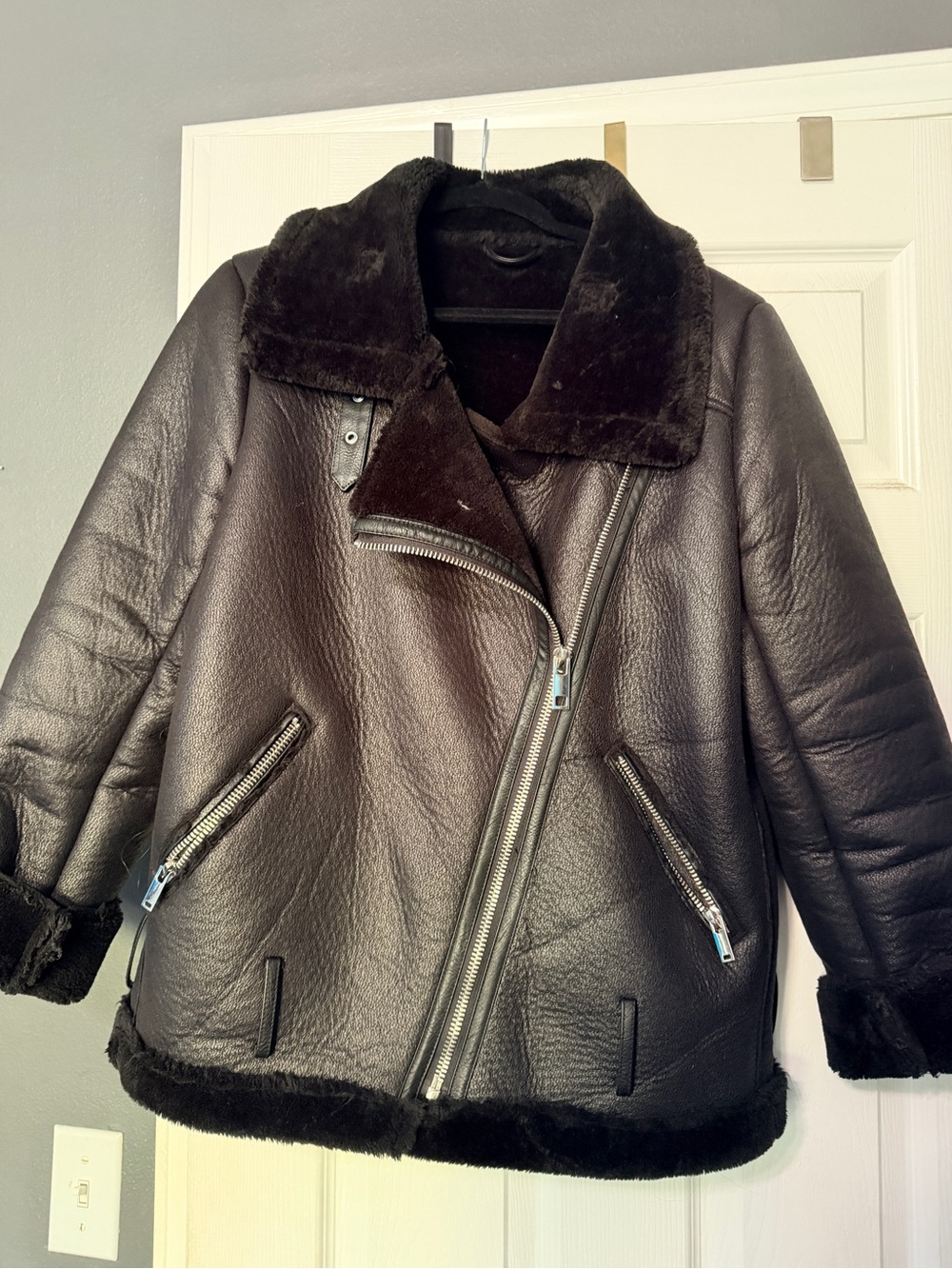 Black Faux Shearling Aviator Jacket